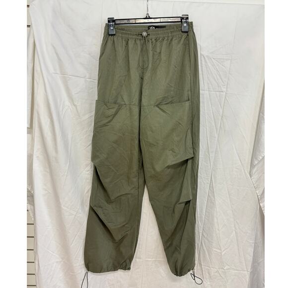 Zara Pull On High Waisted Elastic Waist Parachute Pants Green Women's Size XS - Picture 2 of 5